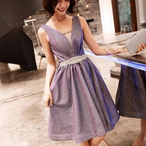 V-Neck A-line Evening Dresses 2018 New Haute Couture Birthday Banquet Party Dress Crystal Sashes Prom Gowns vestido de festa