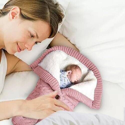 Winter Newborn Baby Winter Warm Sleeping Bags Infant Button Knit Thick Stroller Wrap Toddler Blanket Sleeping Bags