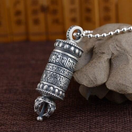 Gold emperor buddhist auspicious sweet S925 silver ga and black box pendants can open six words type rotatable design