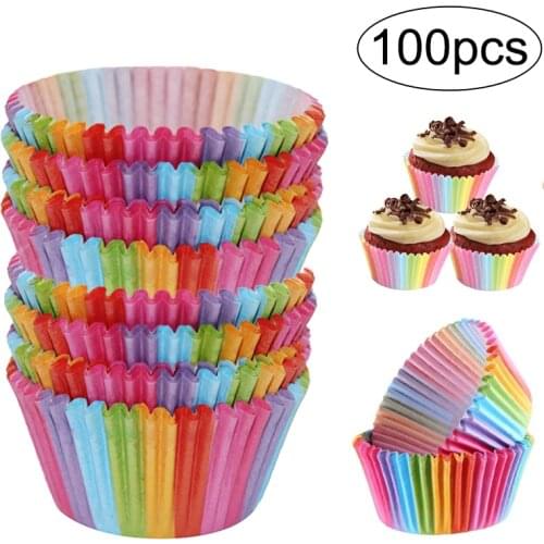 100pcs Rainbow Cupcake Paper Liners Stand Molds Muffin Cases Party Cup Cake Tray Kitchen Bakeware Pastry Cake Accessories