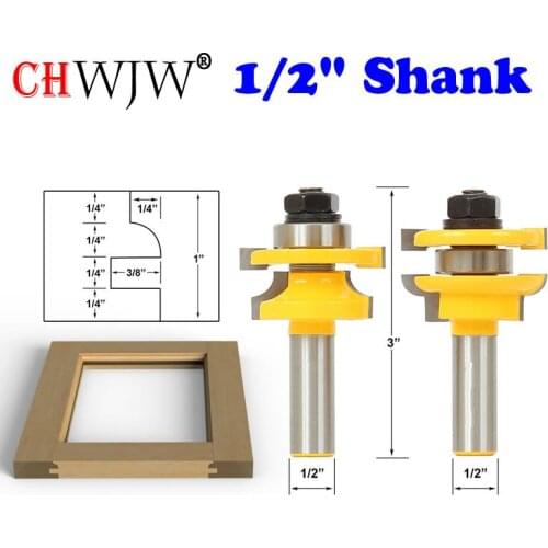2PC 1/2" Shank Rail & Stile Router Bits - Matched door knife Woodworking cutter Tenon Cutter for Woodworking Tools