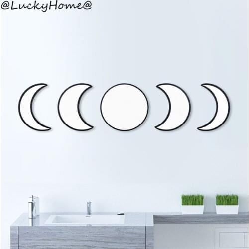 5pcs Moon Phase Decorative Mirror Wall Stickers Wall Decal Home Decor Poster 11UA