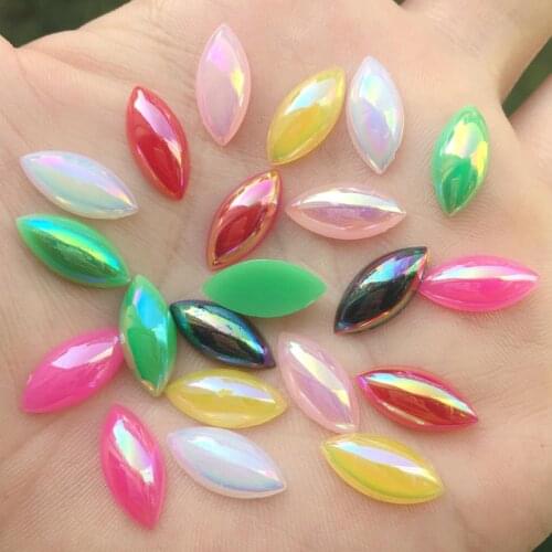 80pcs 7*15mm AB Resin Flatback Rhinestones Horse Eye Stones Non Hotfix Scrapbook Strass for DIY Crafts -HA78