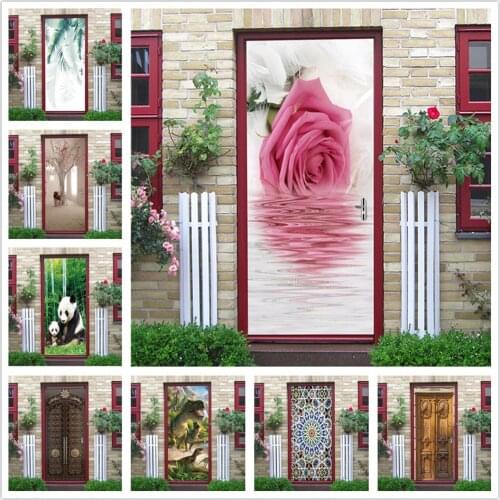 95*215cm Door Wallpaper Natural Scenery Peel and Stick Waterproof Removable Poster Home Design Flower Wall Sticker deurposter
