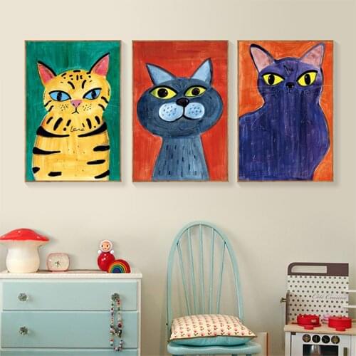 Cartoon Cute Cat Abstract Modern Canvas Painting Wall Art Print Poster Picture Living Room Home Nursery Kids Bedroom Home Decor