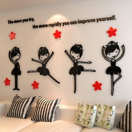 Ballet acrylic 3D wall stickers school dance classroom layout culture wall stickers childrens room decoration