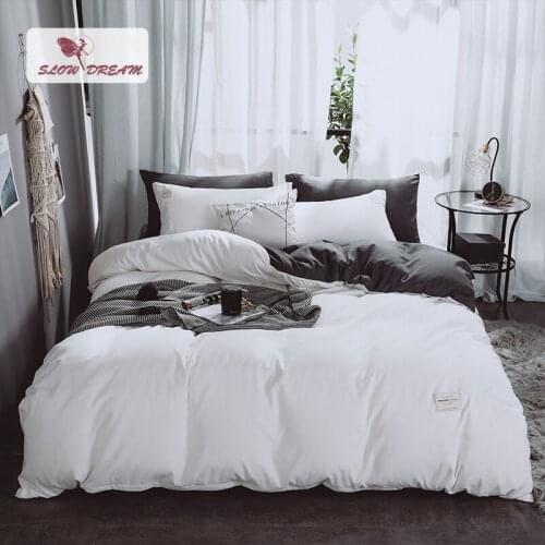 SlowDream White Duvet Cover Bed Flat Sheet Pillowcase Linen Cotton Solid Color Bedding Set Gray Flat Sheet Decor Home Bedspread