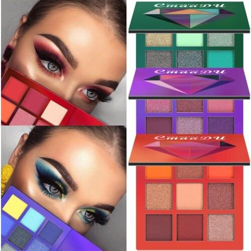 Cmaadu diamond glitter eyeshadow palette 9 colors red blue green pigment waterproof long lasting shimmer matte eyeshadow HF078