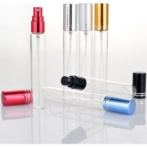 10ML 15ML Clear Glass Spray Bottle Perfume Atomizer With Aluminum Gold Black Cap Mini Sample Vials Thin Glass Bottle