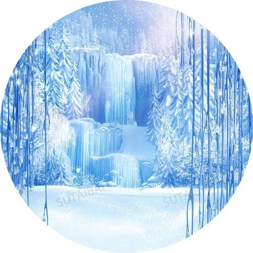 Round Backdrop Cover Winter Snowflake Ice Frozen Backdrop Princess Birthday Baby Shower Photo Background Circle Cake Table Decor