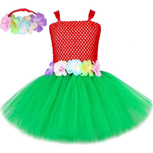 Hawaiian Hula Dresses for Girls Kids Hawaii Lilo Tutu Dress Toddler Baby Girl Hula Show Costume Halloween Luau Dance Outfits
