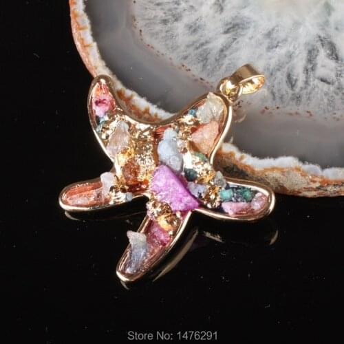 Hot Sale Natural Mix-color Crystal Quartz Stone Golden Star Pendant Jewelry Pendant 1PCS DIY