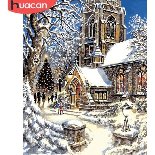 HUACAN Oil Painting By Number Winter Hand Painted Paintings Drawing On Canvas DIY Pictures By Numbers Landscape Kits Home Decor