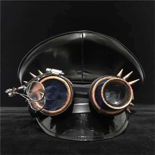 Germany Officer Visor Cap Leather Army Hat Cortical Military Hats Police Cap Cosplay Halloween Hat Size M L XXL