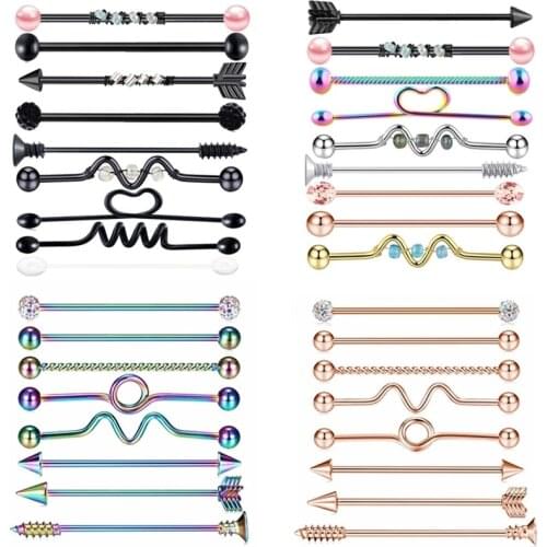 Industrial Straight Ear Barbells Ring Sets Surgical Steel Cartilage Earring Piercing Ear Rings Lots Titanium Piercings Jewelry