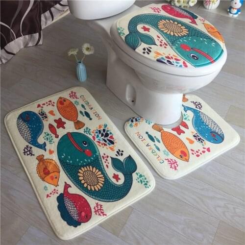 Bath Mat 3 pcs/Set Classical Pattern Toilet Cover Foot Pad Non-slip Absorbent Bathroom Door Mat Flannel Soft Bathr Rug Carpet