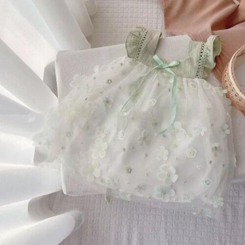 Girls Summer 2021 Summer New Korean Girl Baby Foreign Style Flying Sleeve Doll Skirt Petal Gauze Skirt Dress