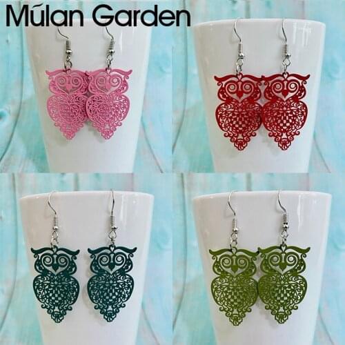 M&G Metal Spray Paint Pendant Dangle Earrings Hollow Owl Earrings Red Pink Green Blue Party Jewelry for Women Accessories