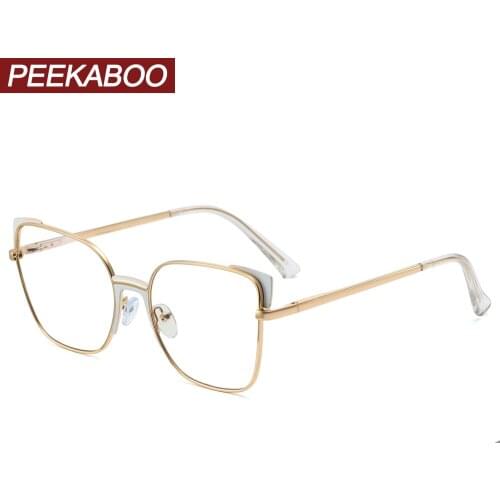 Peekaboo metal frame square glasses female blue light blocking cat eye optical glasses frame women fashion accessories ladies