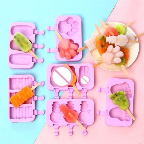 Cute Animals Ice Cream Mold Silicone Popsicle Molds Ice Pop Ice Cube Tray Popsicle Barrel Diy Dessert Mould With Lids and Sticks