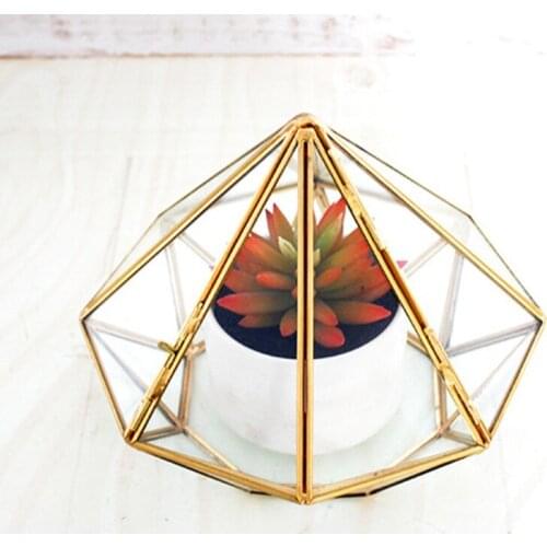 Hot Sale Brass Open Door Closed Diamond Polyhedron Vase Eternal Flower Moss Container