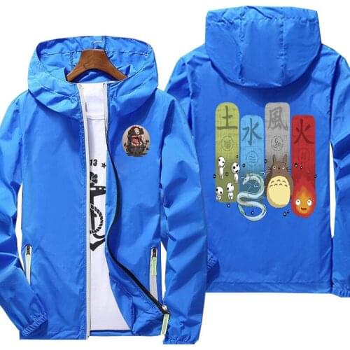 Spirited Away Mens anime Jackets Windbreaker Jacket Reflective zipper thin hoodie jacket waterproof Outdoors