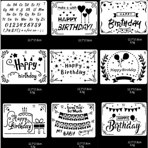 Set Kit Early Learning Happy Birthday DIY Drawing Template For Journal/Diary/Calendar/Planner/Scrapbook Wall Painting Stencil