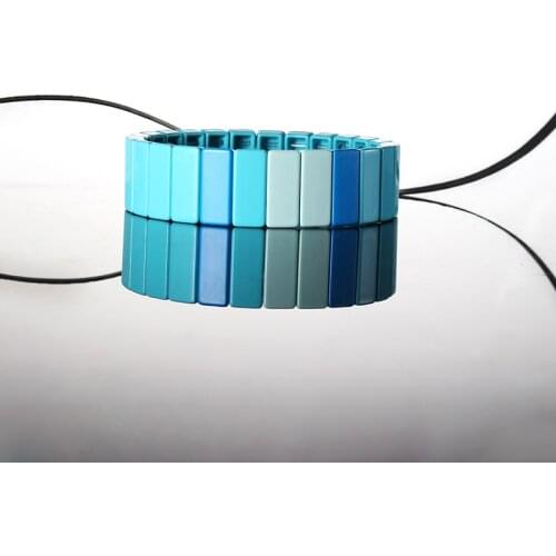 Mothers Day Stackable Rainbow Enamel Tile Bracelet Set Women Metal Beaded Stretch Tila Bracelet Handmade Jewelry Photography