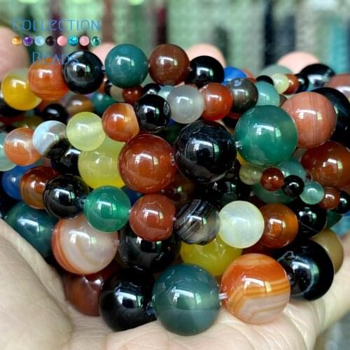 Natural Colorful Agates Loose Round Beads For Jewelry Making 4-10 MM DIY Bracelets Accessories 15" Wholesale