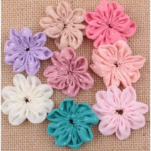 Nishine 10pcs/lot 2" Dot Chiffon Flowers for Diy Headband Clips Sew Mini Rose Flower Kids Girls Headwear Hair Accessories