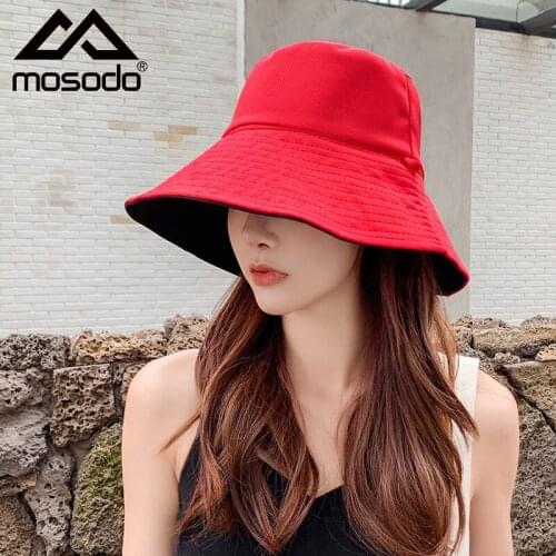 Mosodo Big Eaves Fisherman Hat Women Casual Versatile Sunshade Hat Double Sided Solid Color Summer Travel Sunscreen Hat