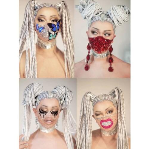 Stunning Crystals Rhinestone Pearls Masks Singer Party Women Men Nightclub Prom Face Decoration Cosplay Dancer Stage Accessories