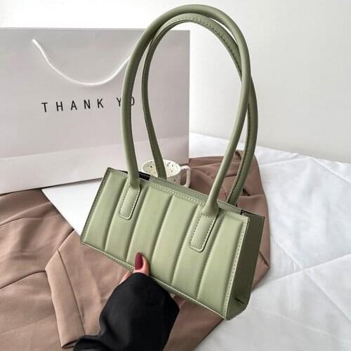 Casual Pure Color Chain Handbag Purse Vintage Women PU Leather Shoulder Underarm Bag Ladies Stripes Embossing Purse