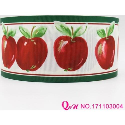 Q&N ribbon 16mm 22mm 25mm 38mm 50mm 75mm Apple Printed Grosgrain Ribbon Webbing 50yards/roll For Hair Tie Free Shipping