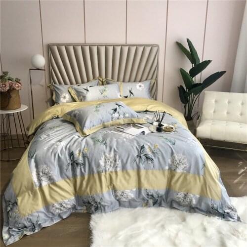 Luxury Digital Printing 60S Egyptian cotton Bedding sets Queen King Pastoral Duvet cover Bed sheet set Pillowcases yellow 4pcs