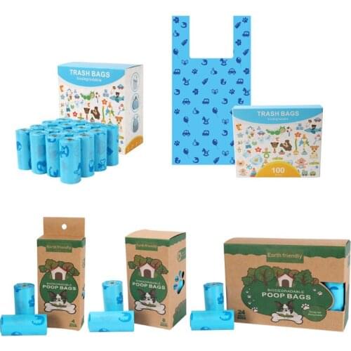 Thick Biodegradable Dog Poop Bags Leak-Proof Pet Waste Bag Trash Bag Tear Resistance Flat or with Handle 2 Option