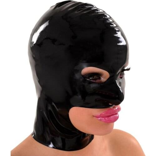 High Elasticity Black Latex Fetish Hood Mask Cosplay Open Eyes Mouth with Back Zip