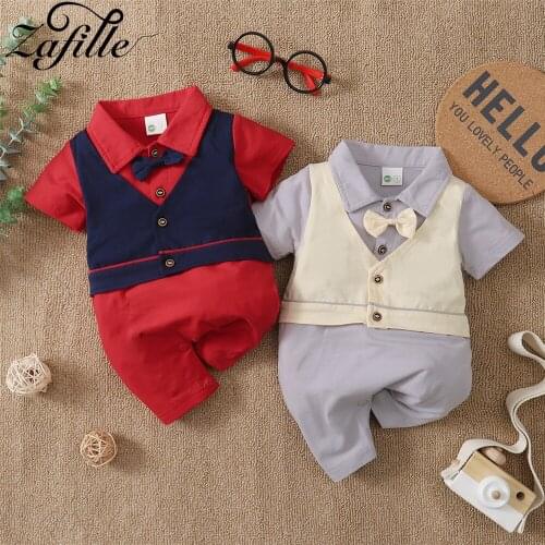 ZAFILLE Baby Clothes For Men Patchwork Baby Boy Gentleman Outfit With Necktie Fake 2pcs Babys Rompers Summer Overalls For Baby