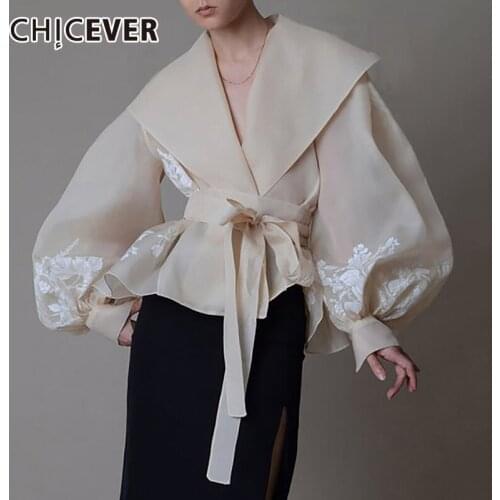 CHICEVER Elegant Shirt For Women V Neck Lantern Long Sleeve Bowknot Lace Up Print Ruched Tunic Blouse Female 2020 Fashion New
