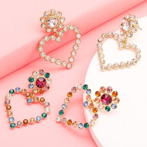 Women Shiny Crystal Heart Stud Earrings 2020 Fashion New Lady Party Jewelry Alloy Set Auger Jewelry