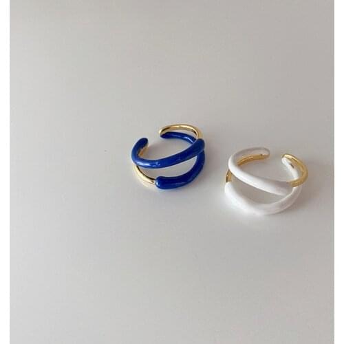 Origin Summer Simple Double Layers Enamel Geometric Circle Clip Earrings for Women Blue White Color Metal Earrings Accessories