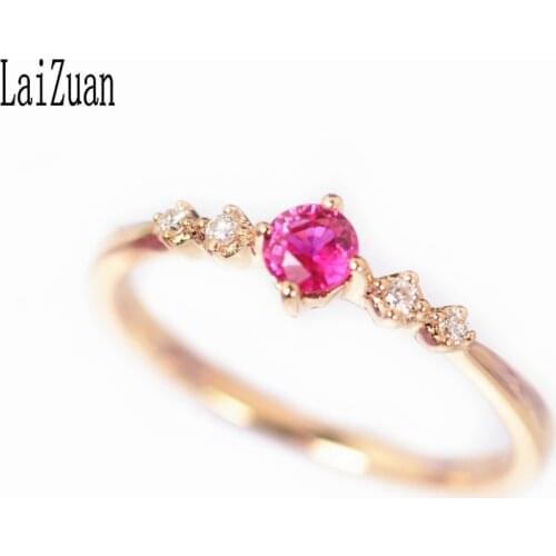 LaiZuan Solid 14K Rose Gold 3.5mm Certified H/SI Round Genuine Natural Ruby Diamonds Engagement Women Trendy Fine Jewelry Ring