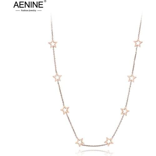 AENINE New Titanium Stainless Steel CZ Crystal Love Star Choker Necklaces For Women Girls Chic Charm Pendant Necklace AN19200