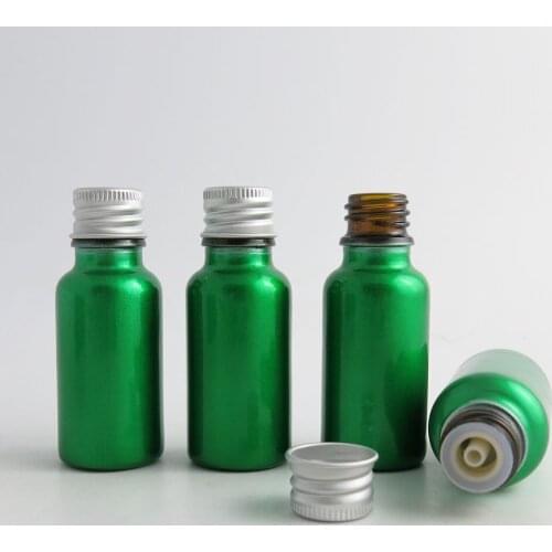 24 x 20ML Paint Green Boston Round Glass Bottle With Stopper Aluminum Cap 20cc Cosmetic Glass Eessential Oil Bottles