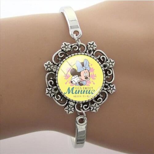 Disney Cute Mickey Mouse Bracelet Animated Character Mickey Minnie Dome Bracelet Glass Jewelry Bracelet Art Photo Bracelet