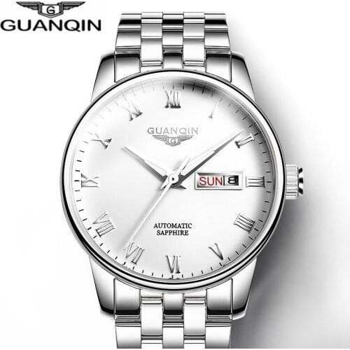 Top Brand GUANQIN Luxury Men Automatic Mechanical Watch Silver Full Steel horloges mannen Dresses auto date Sport Watches 2019