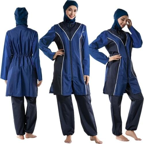 Long Micro Sleeves Widen and Thicken Straight Hijab Swimwear Muslim Islamic Swimsuit Burkini Turkey Full Cover with Swim Hat