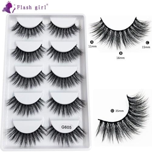 Flash GirL new arrives G605 G6 series 8 style 5 pairs 3D natural handmade mink daily make up eyelashes