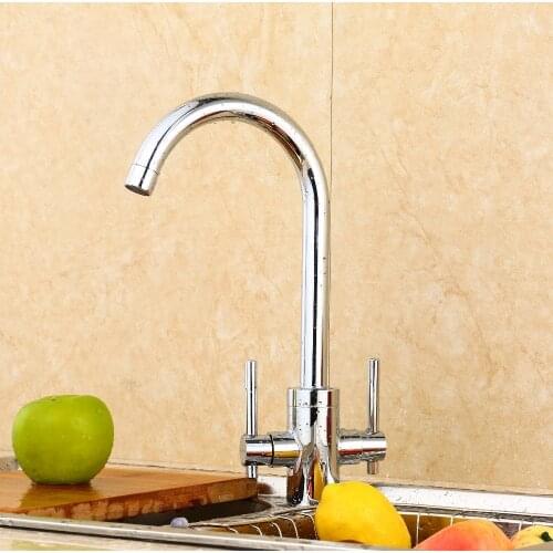 Hot Sale Fashion Double Handle Kitchen Faucet/ Brass Material Modern Chrome Design Hot And Cold Wash Basin Swivel Sink Mixer Tap