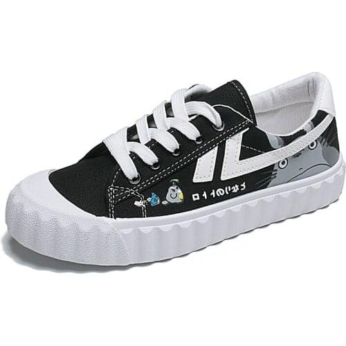 My Neighbor Totoro canvas shoes womens shoes spring new Korean wild student thick bottom shoes cartoon little white shoes women